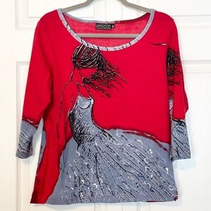 FASHION PRINTED T-SHIRT EMBELLISHED WITH BEADS AND SEQUINS